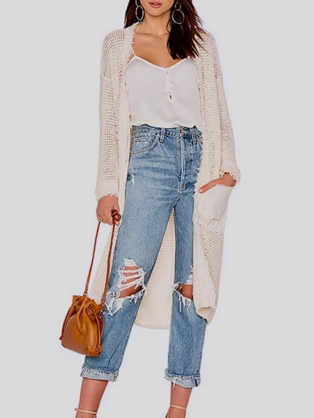 Free People Woodstock Cotton Ivory White Cardi Cardigan Sz Small